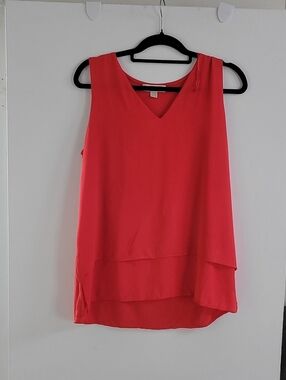 Michael Kors Vibrant Orange Sleeveless V-Neck Layered Blouse - Size Large